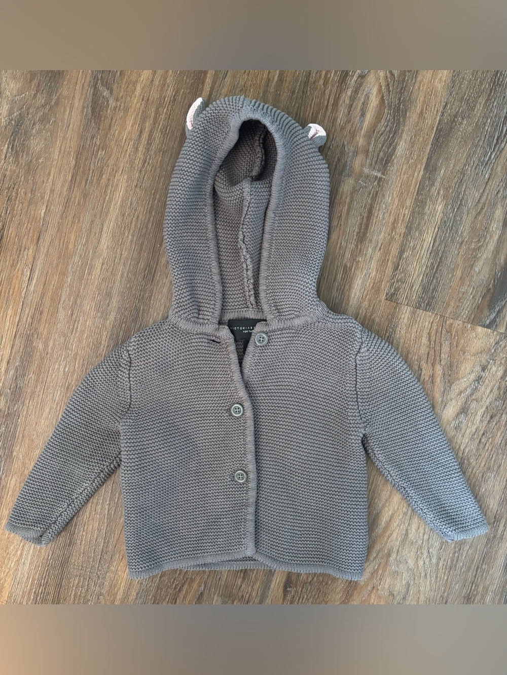 Victoria Beckham Gray Knit Hooded Baby Cardigan 9m
